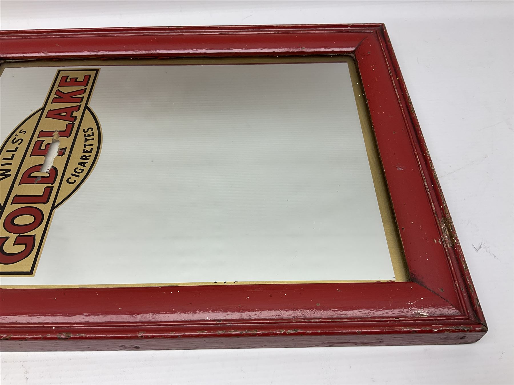 Wills' Gold Flake advertising mirror in painted red frame, H41 cm