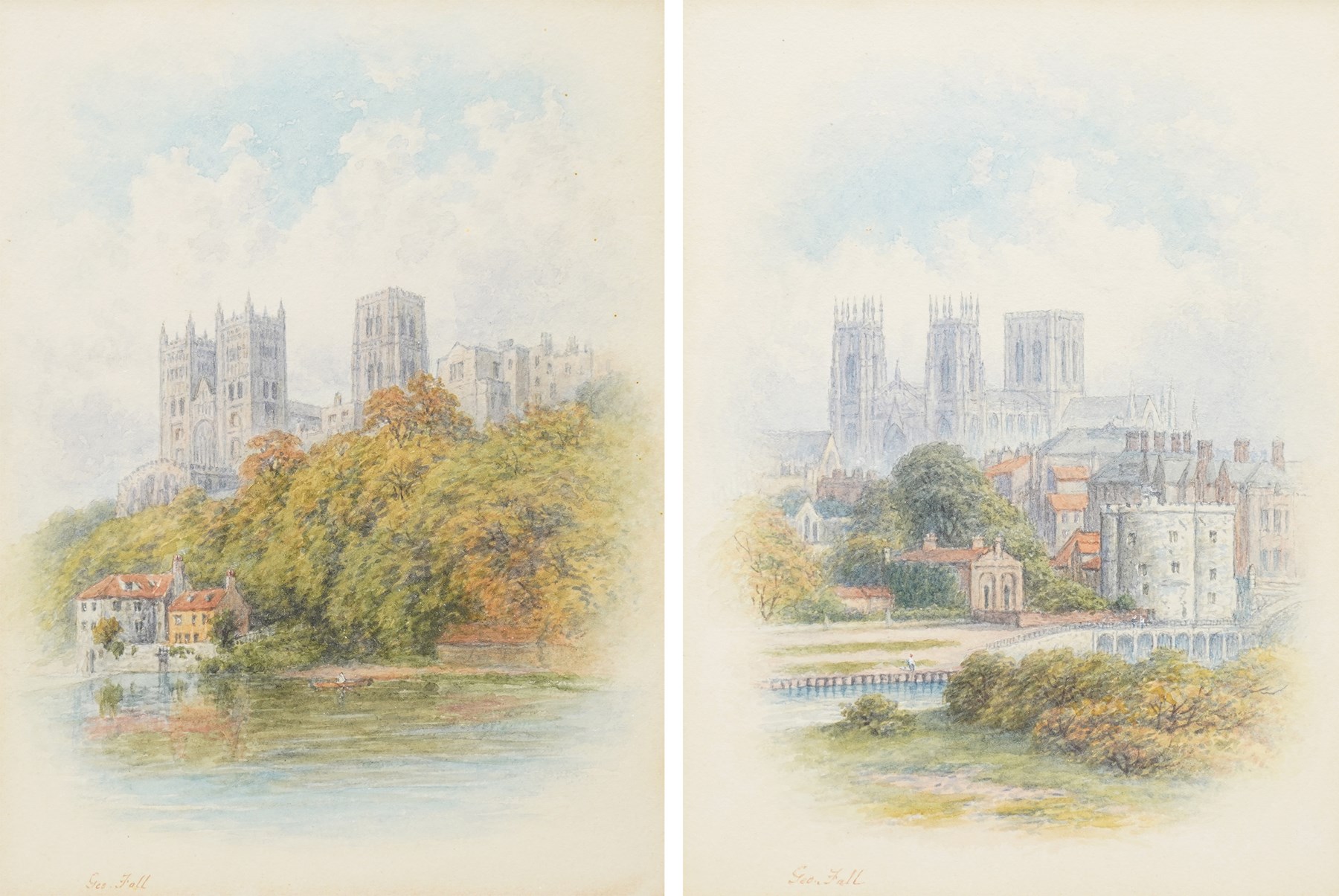 George Fall (British 1848-1925): York Minster and Durham Cathedral, pair of watercolours signed, in matching frames 21cm x 15.5cm (2)
