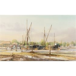 David C Bell (British 1950-): ‘Barges Under Repair – The Hard Pin Mill’, watercolour signe...