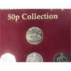 Queen Elizabeth II United Kingdom London 2012 Olympic commemorative fifty pence collection comprising twenty-nine coins and completer medallion, housed in unofficial display case