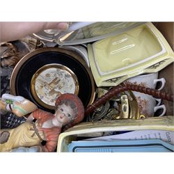 Dolls of the world, together with glass decanters, tea wares and other collectables, in two boxes 