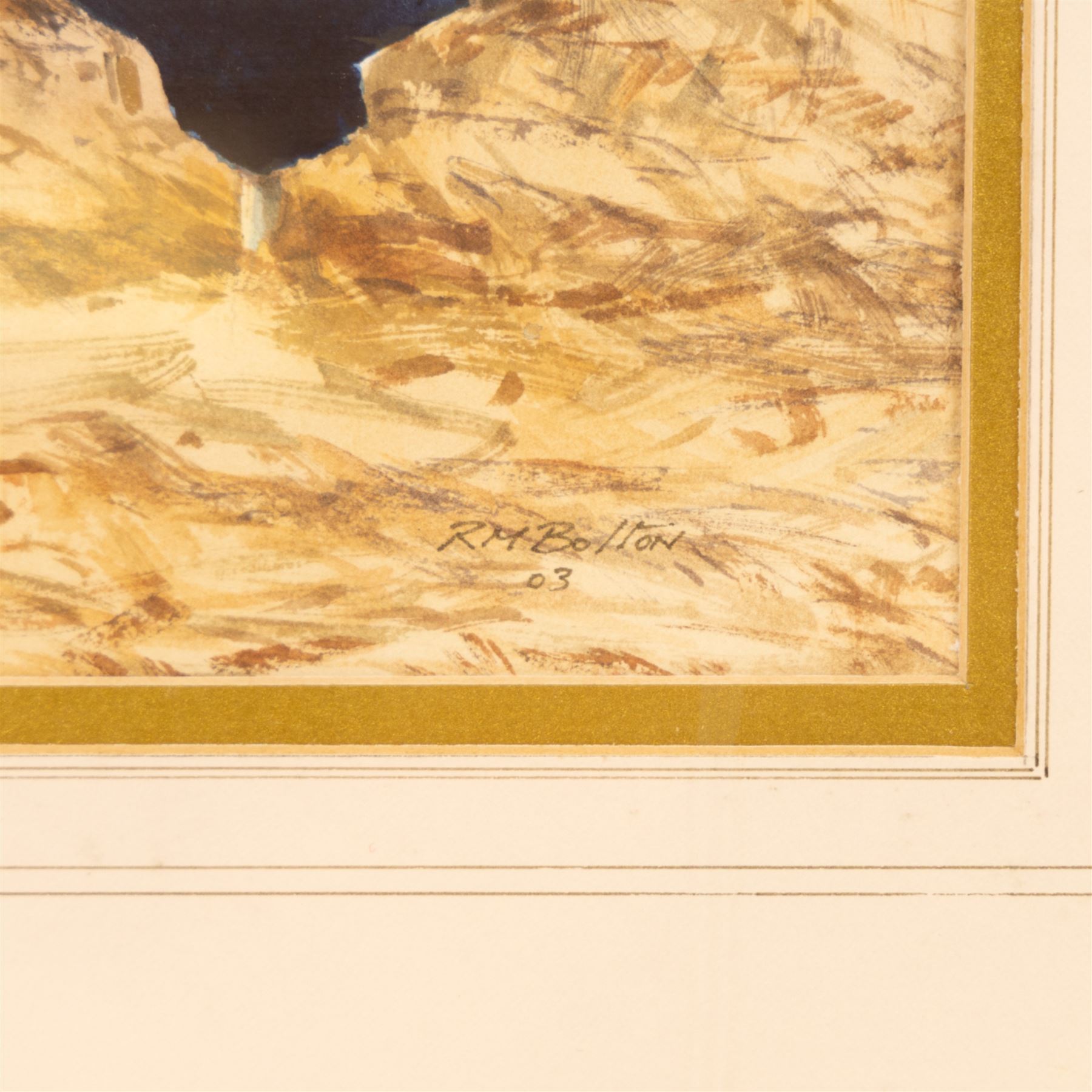 Richard Bolton (British 1950-): Chickens and Cows, watercolour signed and dated '03, 30cm x 24cm; Ray Canham (British 20th Century): 'The Forgotten Gate', gouache signed and dated '85, titled on the mount 27cm x 37cm (2)