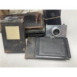 Contessa-Camera Werke folding camera, together with Hirrlinger folding camera, additional plates, two tripods and other accessories 