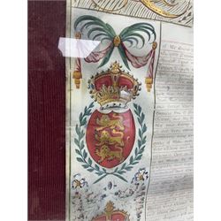 Large 18th century framed and glazed Indenture for King George III to George Rivers, Lord Rivers of Straths Saye, including frame H92.5cm L107.5cm