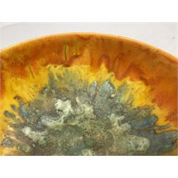 Crown Ducal bowl with orange and teal drip glaze decoration, D25cm H10cm