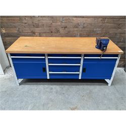 Bott cubio storage workbench, five drawers and two cupboards, single vice