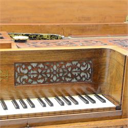 John Broadwood & Sons- Mid-19th century square piano in a light mahogany case serial No 57168 (1840), with four taper turned legs on castors and conforming sustaining pedal, with a 6 octave compass F1-G6 with 63 ivory and ebony keys, makers name with brass inlay and silk backed fretwork above the keys, recently restored action with new hammer heads, damper felts and strings, bi-strung with a steel brace and metal hitch pin plate with faux marbled decoration. 
This item has been registered for sale under section 10 of the APHA Ivory Act, Reference BS3HW755