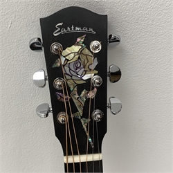  Eastman model AC222CE-OV acoustic/electric guitar, serial no. 14855634, with ovangkol back and sides and spruce top, bears maker's label and manuscript label 'York Rose inlay by Geoff Hall Luthier 2020', L103.5cm, certificate of authenticity, in soft carrying case  