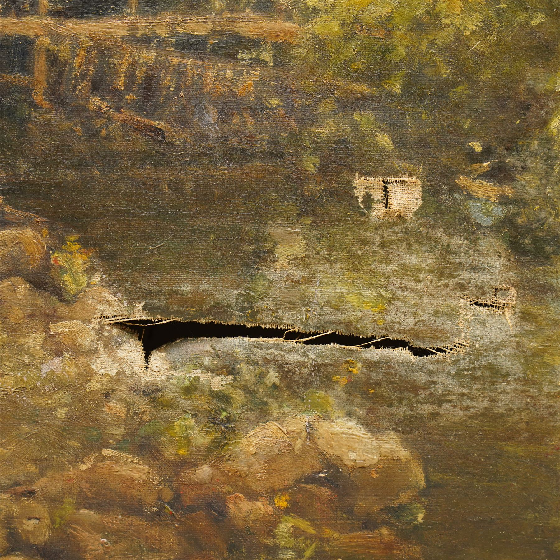 Circle of Frederic Stuart Richardson (Staithes Group 1855-1934): Feeding Chickens at the Old Mill, oil on canvas unsigned 49cm x 75cm