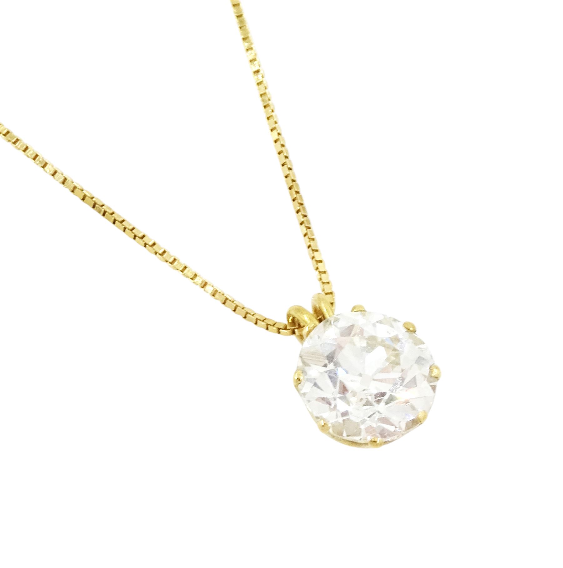 18ct gold single stone old cut diamond pendant necklace, diamond approx 1.60 carat 