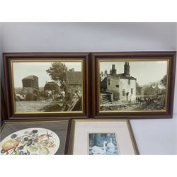 Seven framed prints, paintings and photographs, including ones of local interest