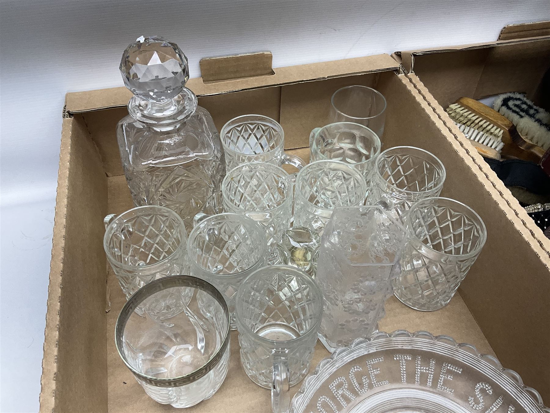 Onyx box with claw feet, together with gilt framed mirror, cut glass vase and other collectables, in three boxes 