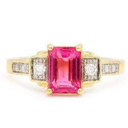 18ct gold pink pink spinel and diamond ring, single emerald cut spinel of approx 1.85 cara...