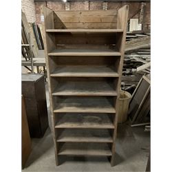 19th century pine shelving unit, fitted with eight shelves - THIS LOT IS TO BE COLLECTED BY APPOINTMENT FROM THE OLD BUFFER DEPOT, MELBOURNE PLACE, SOWERBY, THIRSK, YO7 1QY