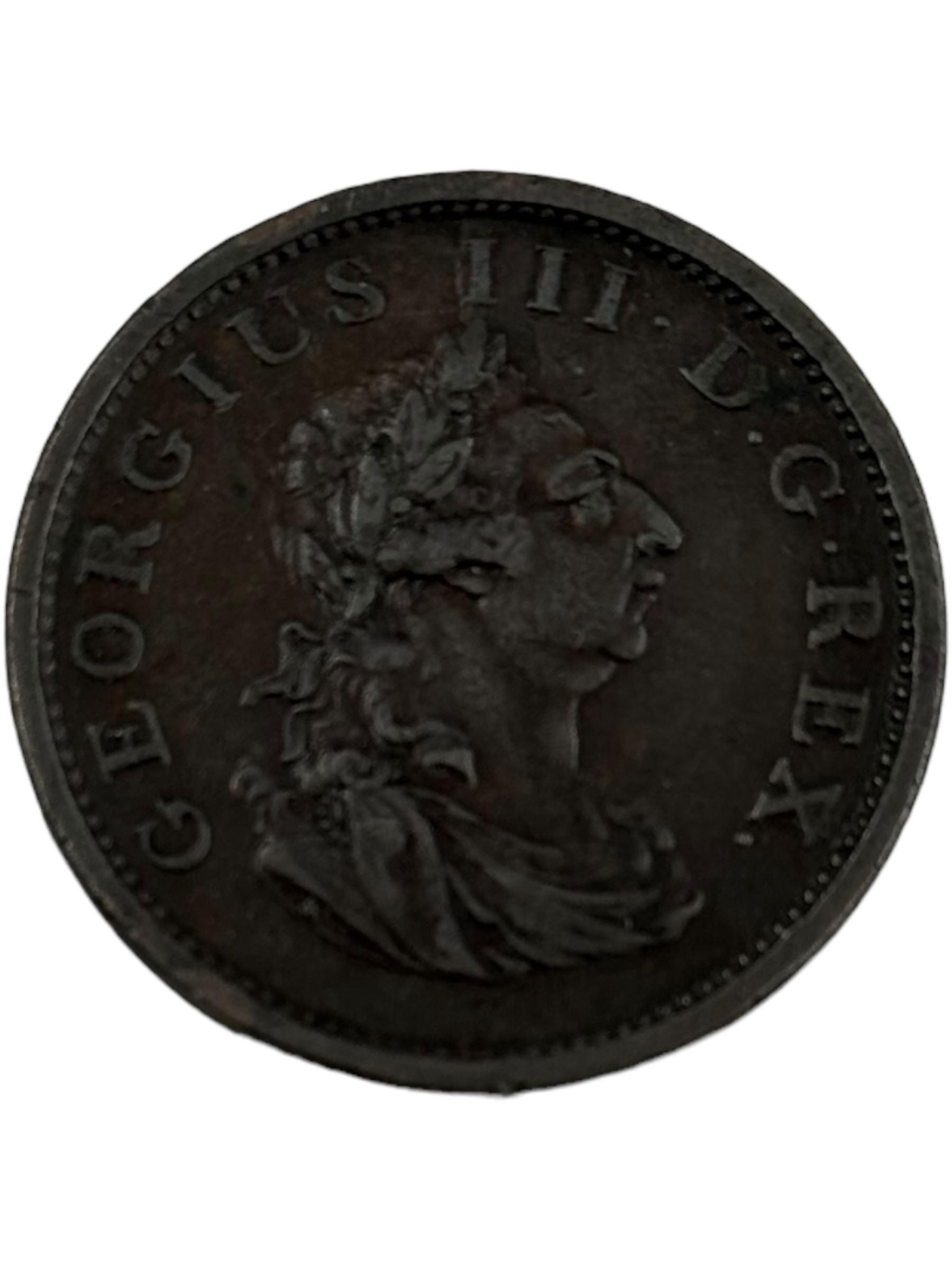 Six 18th century and later Irish coins, including George I 1724 halfpenny, George III 1769 halfpenny, 1805 penny etc