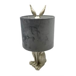 Hare table lamp, silvered with grey velvet shade, H50cm
