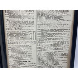 Two framed advertising posters, the first example titled 'Johnson's Correct List of Beverley Races, 1840', the second titled 'Theatre-Royal, Hull. third Night of Miss Paton's Engagement. this present Wednesday, December 29th, 1830, will be performed the celebrated Beggars' Opera', overall including frames H38.5cm W26cm