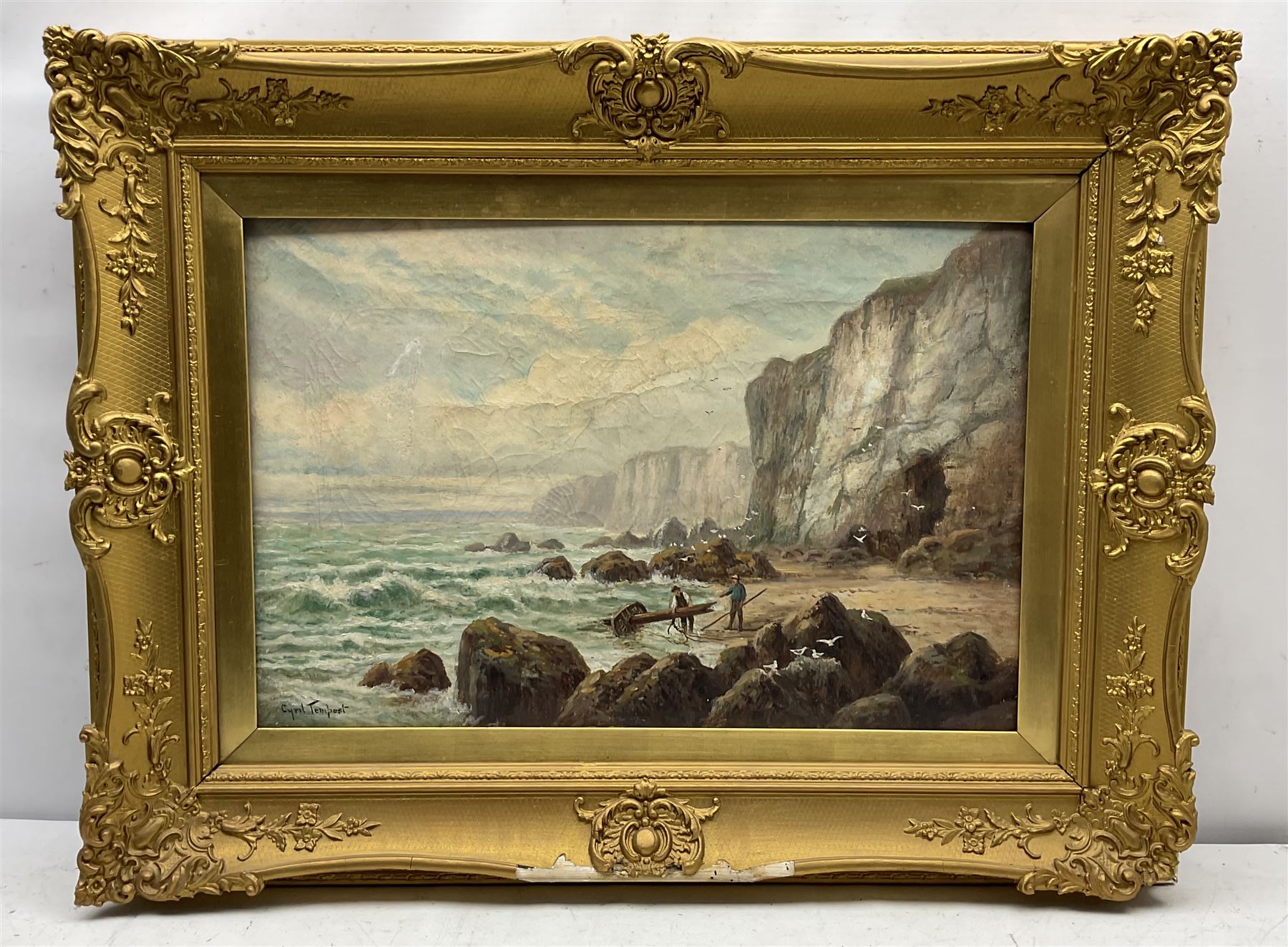 Cyril Tempest (Yorkshire late 19th century): Mast from Shipwreck and Beached Sailing Vessels, pair oils on canvas signed 40cm x 60cm (2)