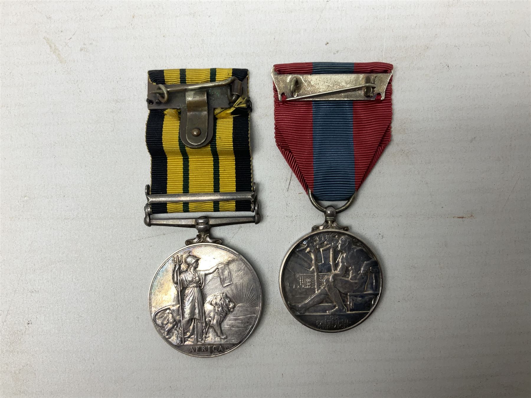 Elizabeth II Africa General Service Medal with Kenya clasp awarded to 22995278 Spr. D. Penrose R.E.; and Elizabeth II Imperial Service Medal awarded to George Henry Cox; both with ribbons (2)