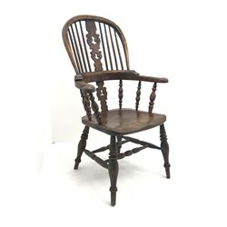 19th century ash and elm high back Windsor chair, W69cm