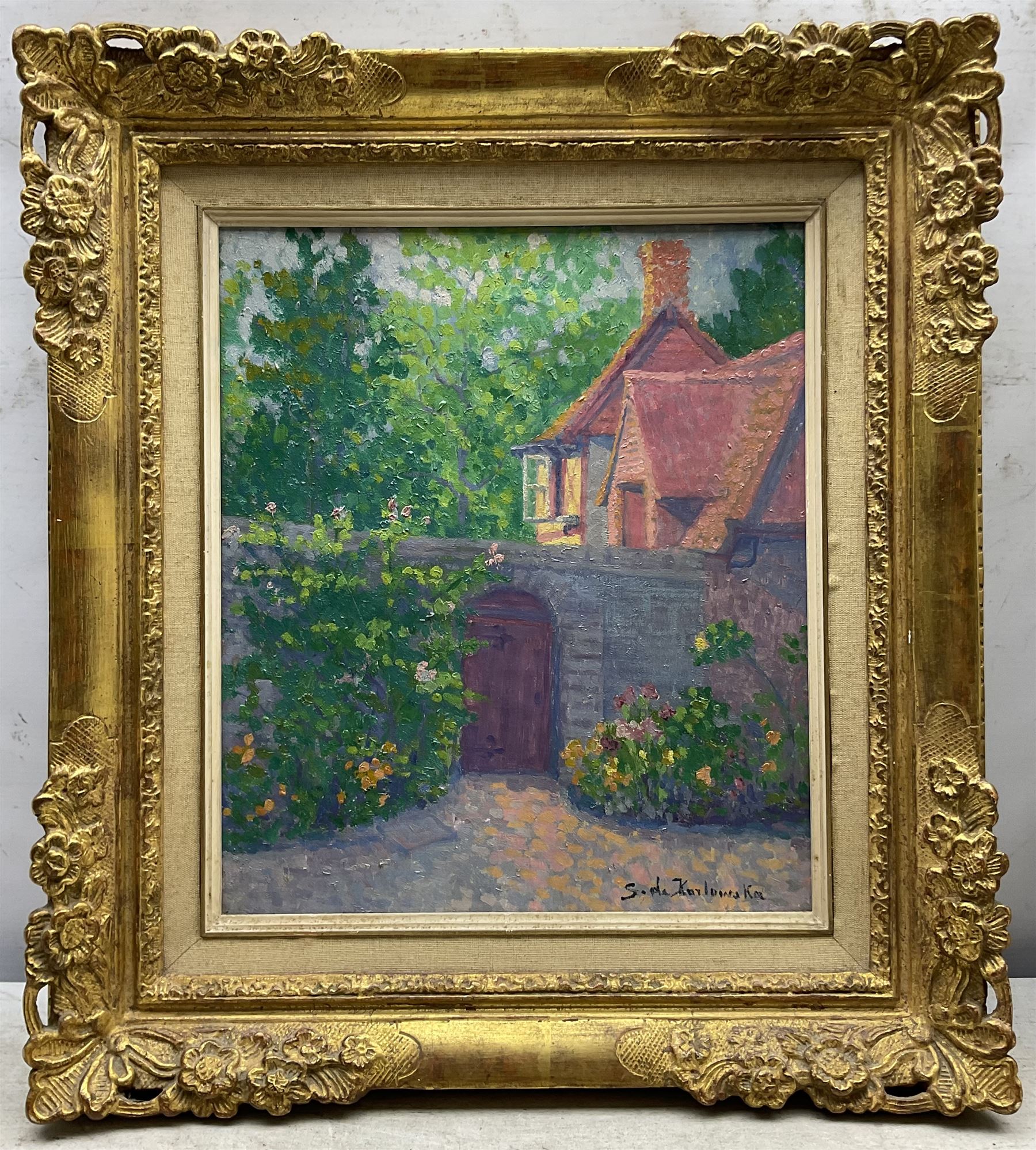 Stanisława de Karłowska (Polish 1876-1952): 'The Garden Gate', oil on canvas signed, titled on gallery label verso 35cm x 30cm 
Provenance: exh. Cork Street Gallery, London 1973, label verso