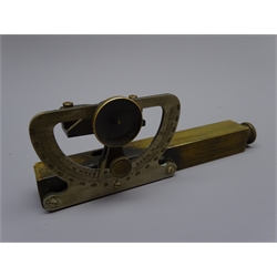  Brass Clinometer with silvered scale by the Hughes Owen Co. Ltd, Montreal, Toronto Winnipeg No.7006, L13cm in leather case  