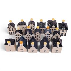 Sixteen  Blue Delft's KLM Airlines, Bols decanters, shaped as Dutch houses
