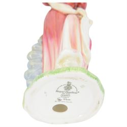 Five Royal Doulton figures, comprising Balloon Girl HN2818, The Rag Doll Seller HN2944, Silk and Ribbon HN2017, Good Day Sir HN2896 and Jemma HN 3168