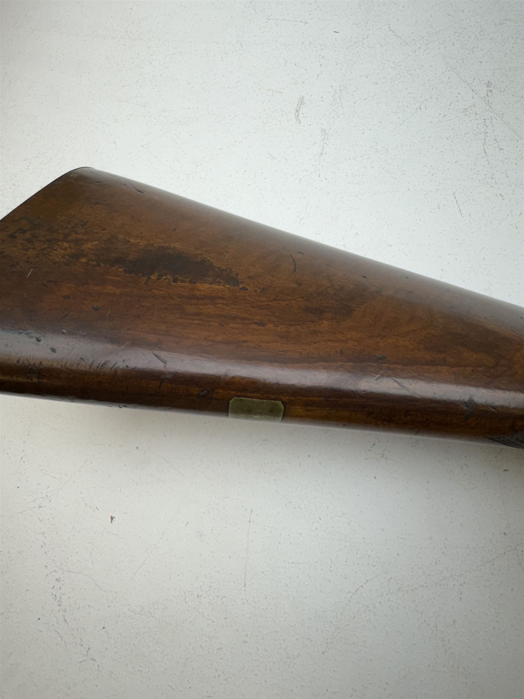 19th century Jones single barrel percussion fire shotgun, muzzle loader, walnut stock with chequered grip and engraved steel fitting marked Jones, the 68cm (27