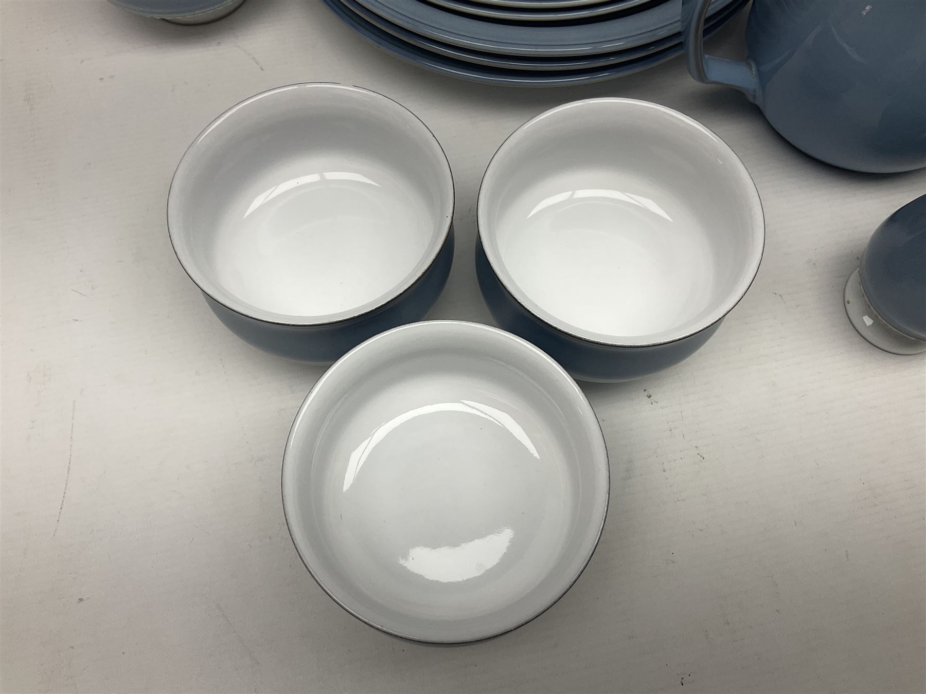 Denby Castile part tea and dinner service, including teapot, eight dinner plates, nine cups and saucers, nine side plates etc