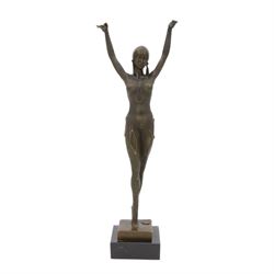 Art Deco style bronze, Starfish dancer, upon a black marble plinth, after Dimetri H Chipar...