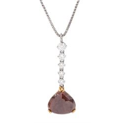 18ct white and yellow gold diamond pendant necklace, single pear cut fancy red/brown diamo...