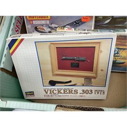 Twelve scale model kits, comprising ten model aircraft kits from Hasegawa, Nichimo, Fujimi and Matchbox, and two further Hasegawa 1:8 scale aircraft mounted machine gun kits, in two boxes 