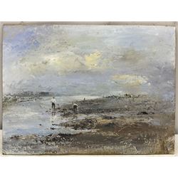 Ducat (British 20th century): 'Digging for Bait at Monkey's Island Blyth', oil on board signed, titled verso 30cm x 40cm (unframed)