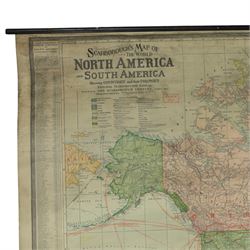 The Scarborough Company (London c.1907): 'Scarborough's Map of the World', double-sided rolled map on waxed silk, showing North America and South America recto, and Europe, Asia, Africa and Australasia verso, 101cm x 101cm