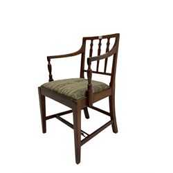 Small Georgian mahogany elbow chair, upholstered drop in seat