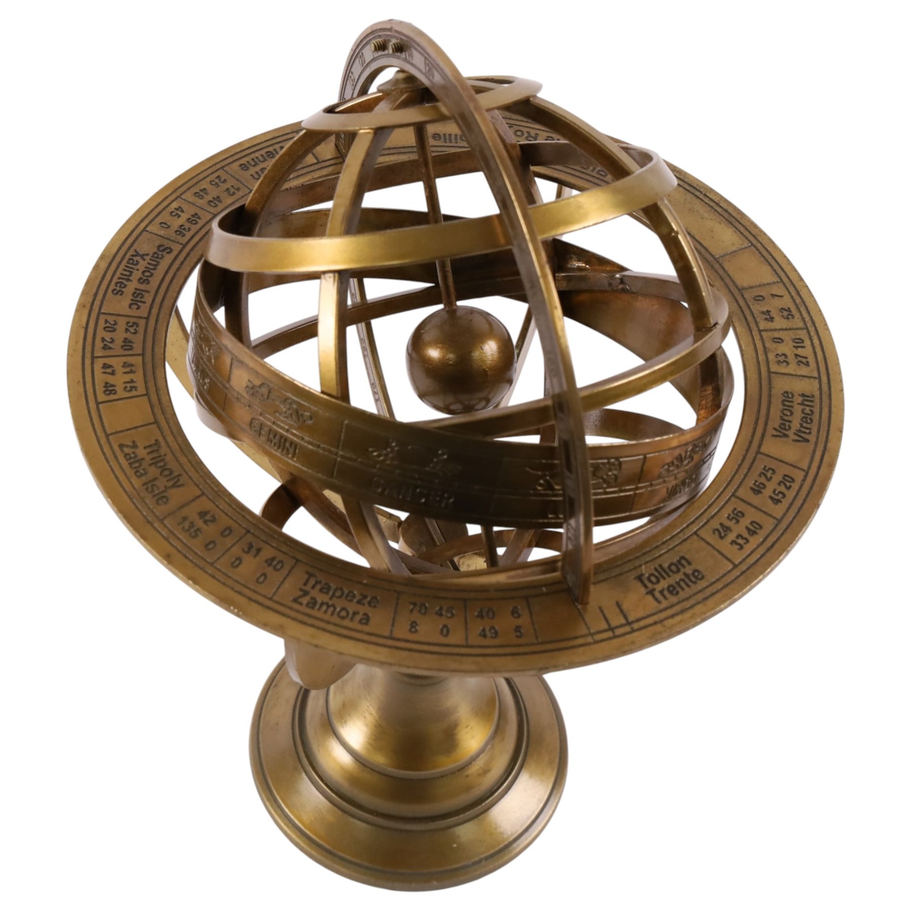 Brass tabletop armillary sphere, H28cm 