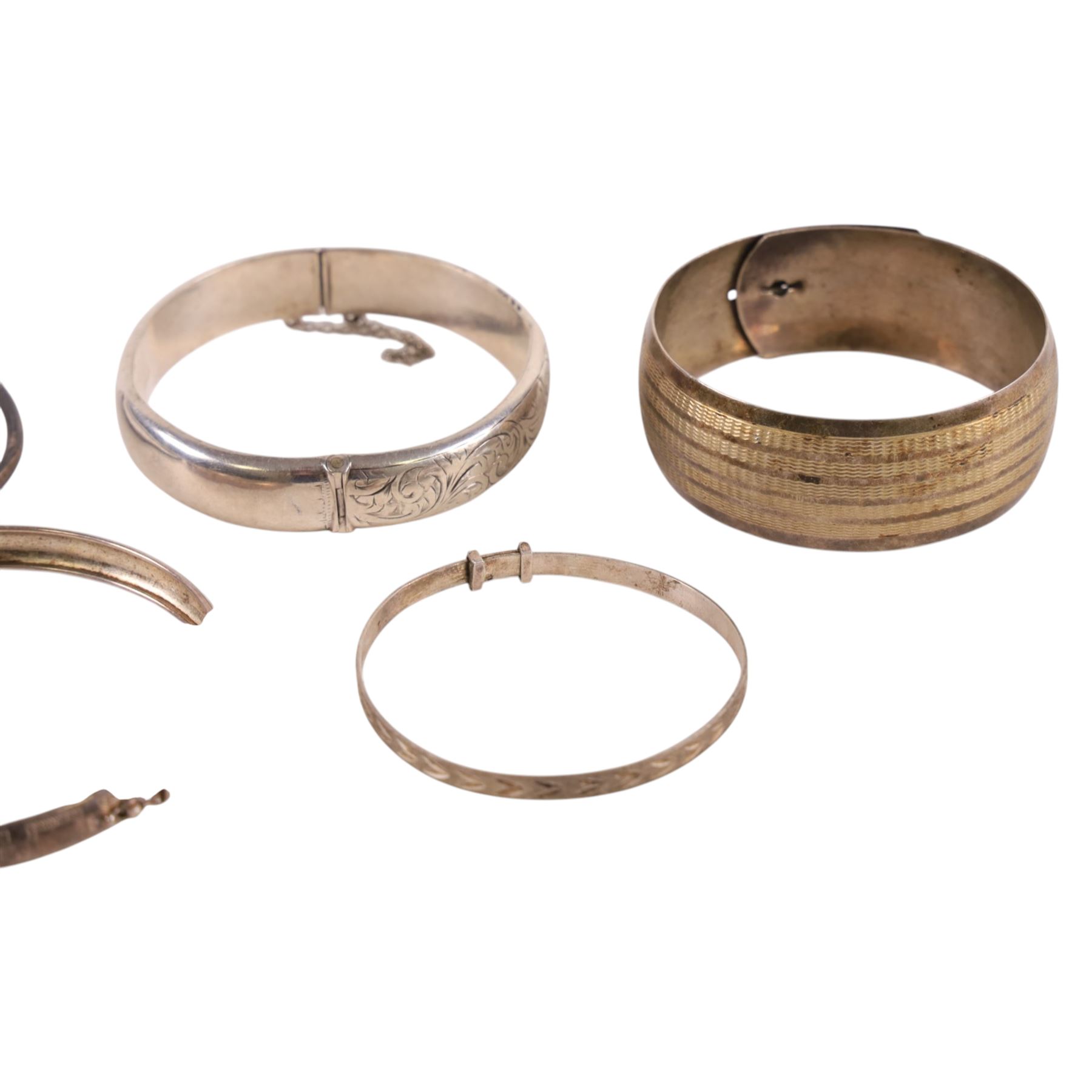Six silver bangles, all stamped or hallmarked 