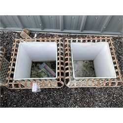 Pair square metalwork lattice planters with liners - THIS LOT IS TO BE COLLECTED BY APPOINTMENT FROM DUGGLEBY STORAGE, GREAT HILL, EASTFIELD, SCARBOROUGH, YO11 3TX