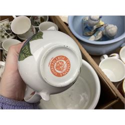 Large collection of ceramics to include God Speed the Plough loving cup, Denby, Coalport, Portmeirion, quantity of mugs etc in four boxes