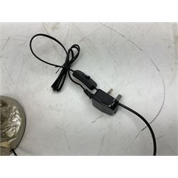 Silver composite table lamp, modelled as a pair of boxing hares, with a grey velvet shade, H45cm