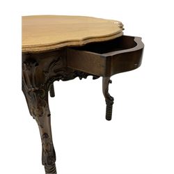 19th century walnut centre table, moulded shaped top, heavily carved cabriole legs