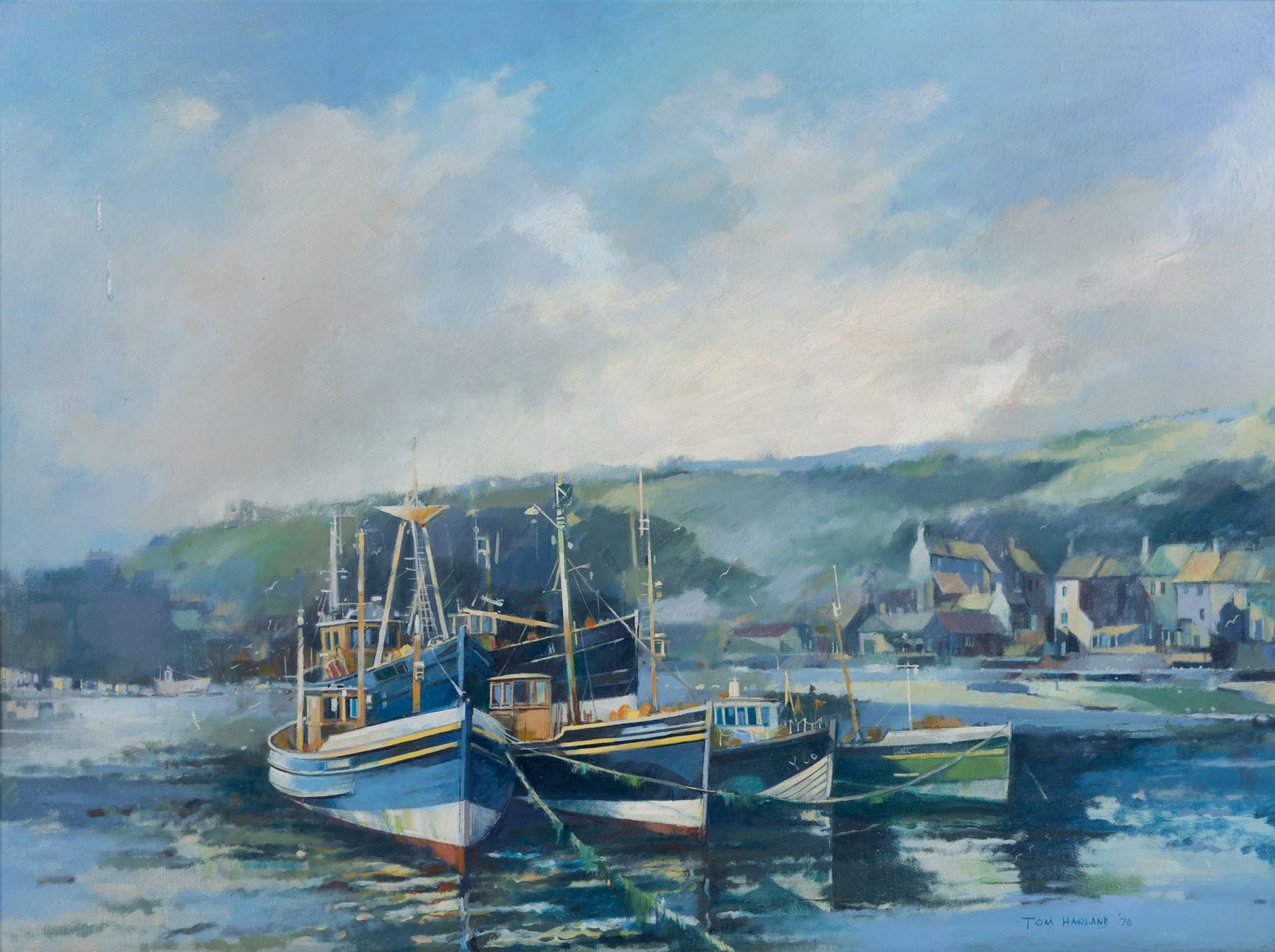 Tom Harland (Yorkshire 1945-2012): Cornish Harbour Scene, oil on canvas signed 60cm x 80cm