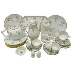  Herend Nyon 'Morning Glory' pattern tea and coffee set comprising coffee pot, teapot, six cups and saucers, milk jug, two-handled serving tray, two tea plates, six side plates, two circular serving plates, salt & pepper, square basket and 'Apponyi Green' circular basket (30)  
