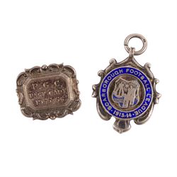 Five silver fobs/brooches, including enamel Royal Masonic example