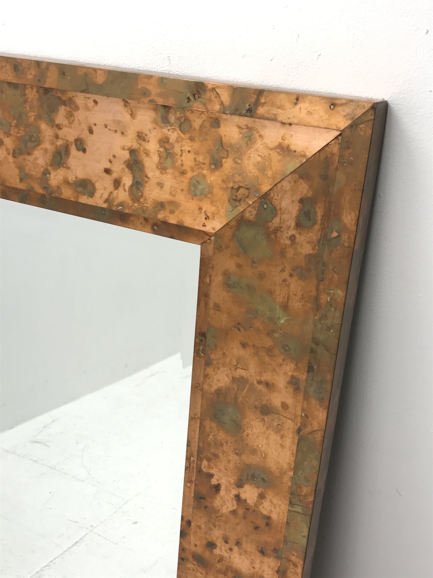 Acid washed copper framed rectangular wall mirror, bevelled plate, 91cm