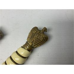 WW2 German kreigsmarine style dagger composed from various age parts, the post-war 25cm double fullered blade  with etched decoration and inscribed WKC with knight's head; in gilt brass scabbard with two rings L42cm overall