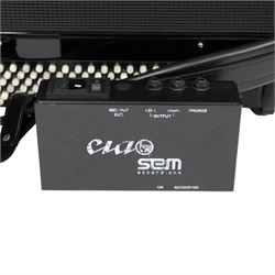 SEM Ciao 5-row digital reedless chromatic button midi-accordion, with 87-black and white buttons and 120 bass buttons, in black high gloss case, with carry strap and original hard carrycase