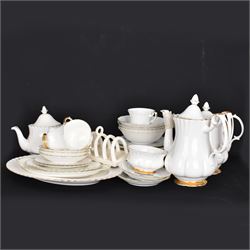 Royal Albert Val D'or part tea and dinner service, including two coffee pots, two teapots, milk jug, covered sucrier etc together with matching items 
