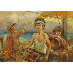 Nino Salvadori (Italian 1918-?): Young Fisherboys, oil on canvas signed 49cm x 69cm